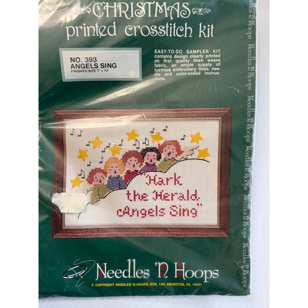 VTG Needles N Hoops Christmas Stamped Cross Stitch Kit 7x10 Hark the Herald